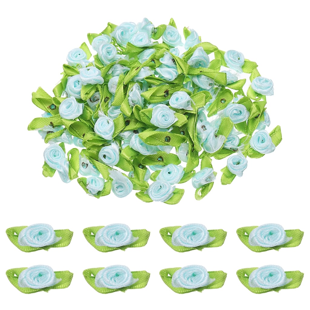 100 Pcs Mini Ribbon Roses Flowers Bows for Crafts, 15mm/0.6" Dia