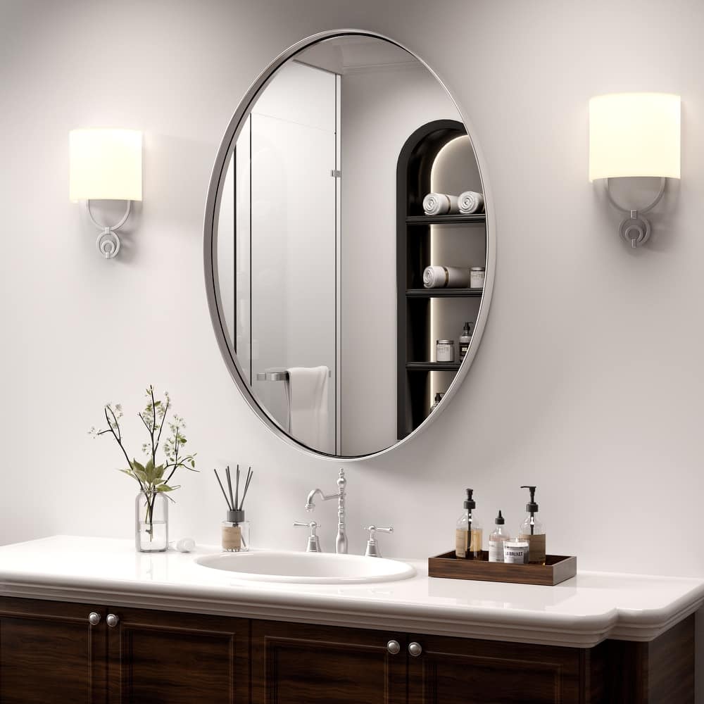 Modern Stainless Steel Frame Oval Wall Mirror