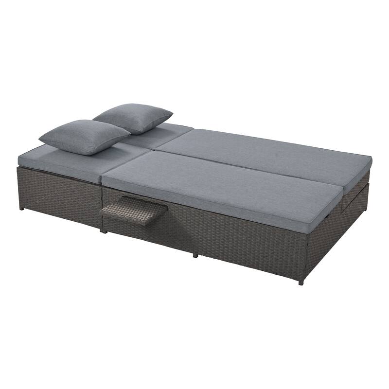 Outdoor Patio Rattan Double Daybed Sunbed with Adjustable Backrest and Seat