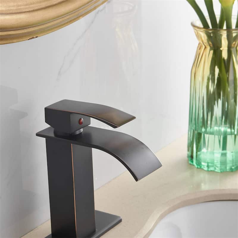 Waterfall Bathroom Faucet With Drain Assembly Single Handle Bathroom Sink Faucets 1 Hole Vanity Basin Modern Tap With Deck Plate