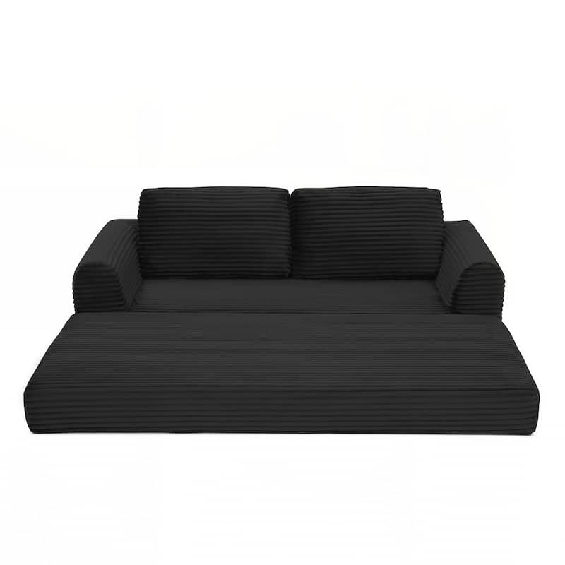 Modern Corduroy Sleeper Couch , Futon Modular Upholstered Boneless Sofa - Black