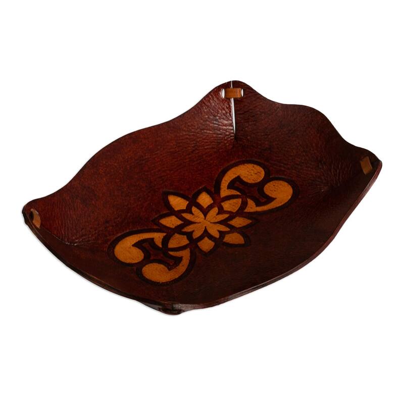 Novica Handmade Redwood Gothic Tooled Leather Catchall - Brown