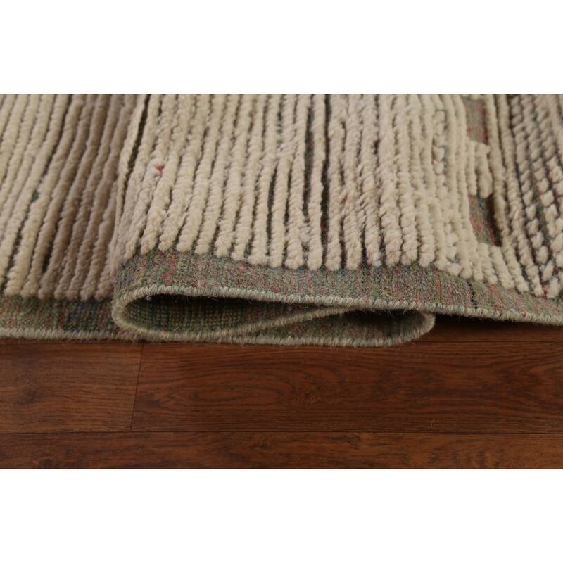 Modern Moroccan Large Area Rug Handmade Beige Wool Carpet - 9'11"x 15'9"