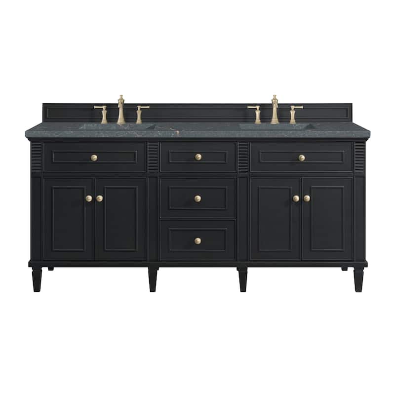 James Martin Vanities 424-V72-3PBL Lorelai 72" Double Basin Wood - Black Onyx