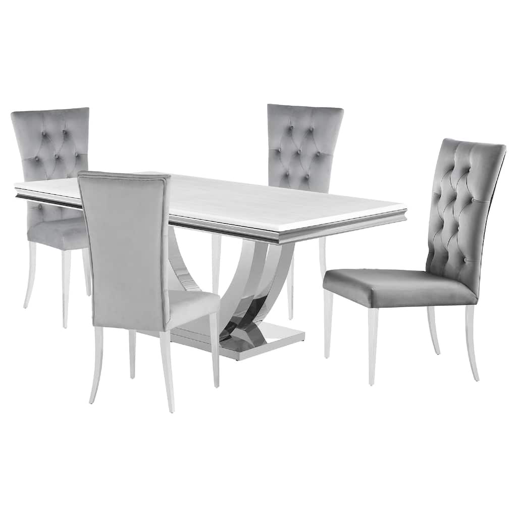 Kery 5pc Dining Table Set, Modern Gray Faux Marble Top, 4 Side Chairs