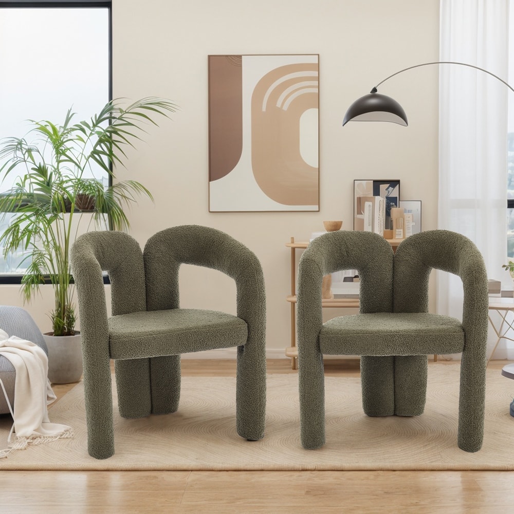 HOMEFUN Teddy Fabric Upholstered Wood Frame Contemporary Designed Dining Side Chair（set of 2）