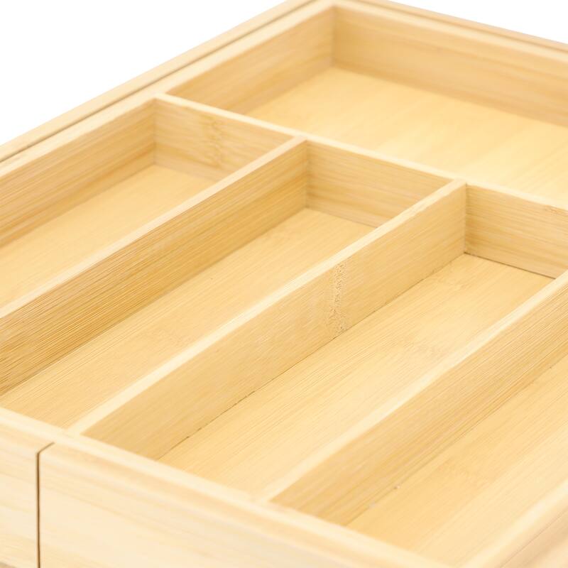 MegaChef Adjustable Bamboo Drawer Storage and Organization Tray with Removable Knife Block