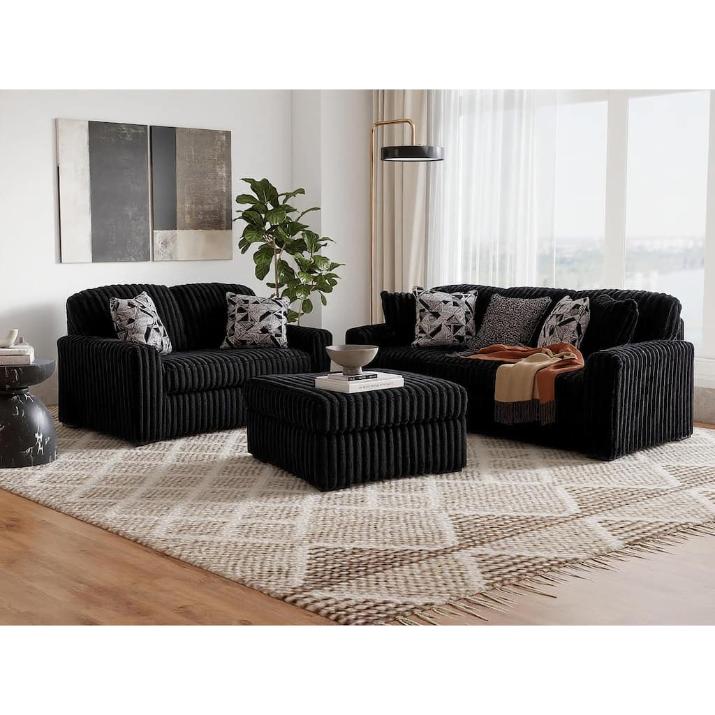 Roundhill Furniture Solenne Chair and Ottoman Set, Oversized Chair and Ottoman with Jumbo Corduroy Upholstery