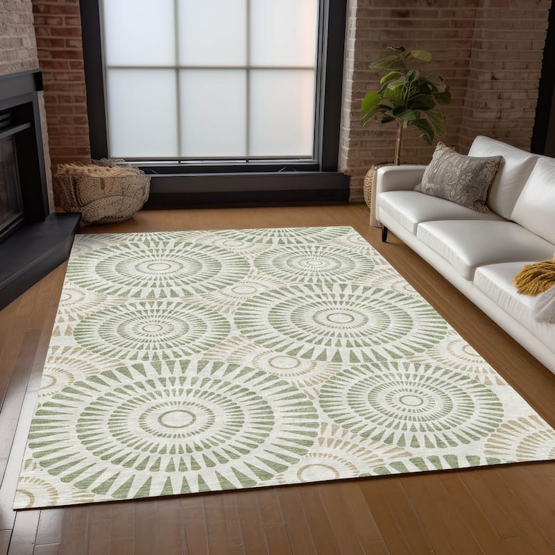 Machine Washable Indoor/ Outdoor Chantille Contemporary Burst Rug