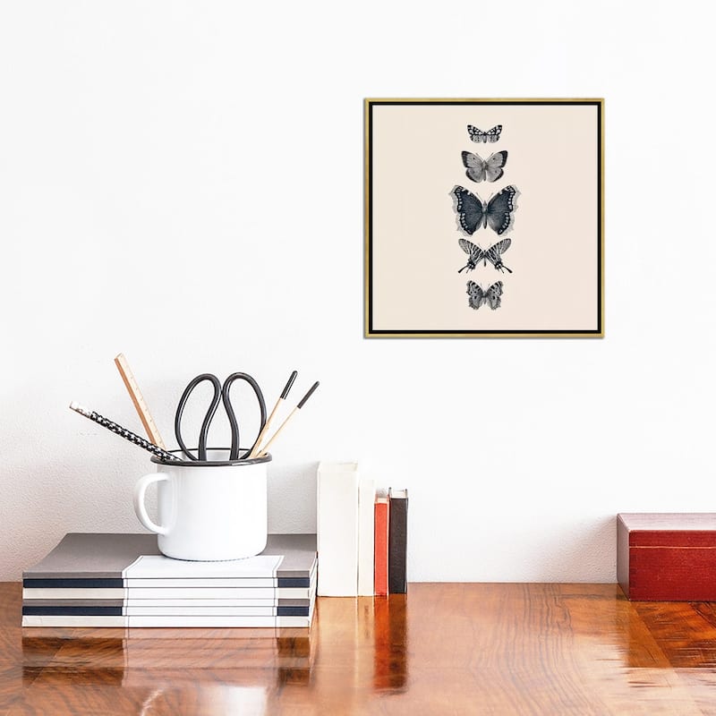 iCanvas "Inked Butterflies Beige Square" by Monika Strigel Framed Canvas Print