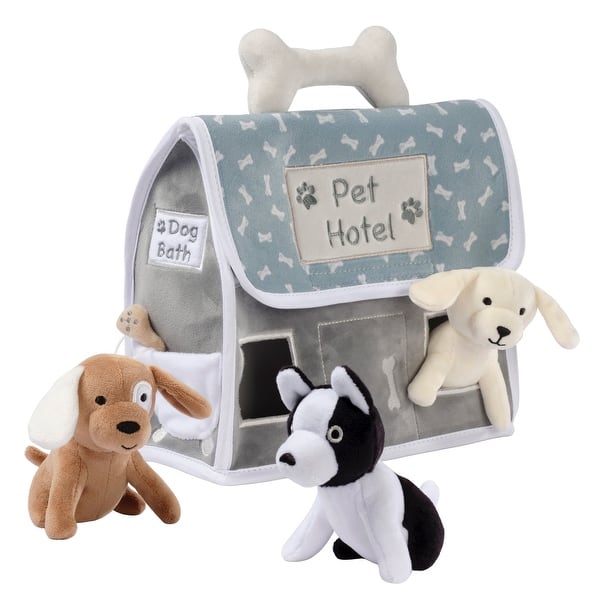 slide 2 of 5, Lambs & Ivy Pet Hotel Interactive Plush Playset Toy w/ 3 Stuffed Animal Dogs