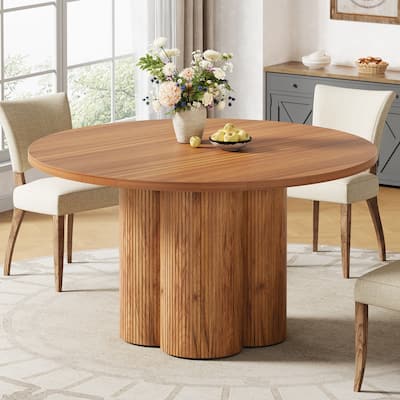47 Inches Farmhouse Round Dining Table with Sturdy Pedestal Base  - 47.24"D x 47.24"W x 29.52"H