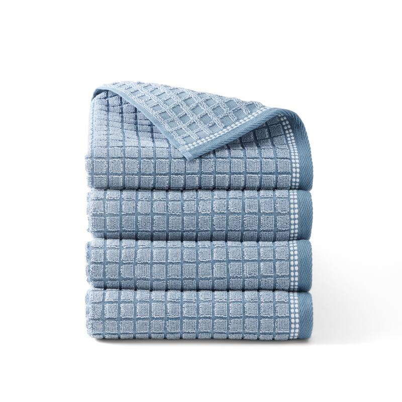 TOWN & COUNTRY EVERYDAY 4-Piece Textured Windowpane Hand Towel Set - 20"x30" - Blue