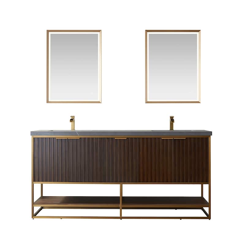 Miseno MV737072 Donostia 72" Free Standing Double Basin Vanity Set - Walnut - Wood Finish