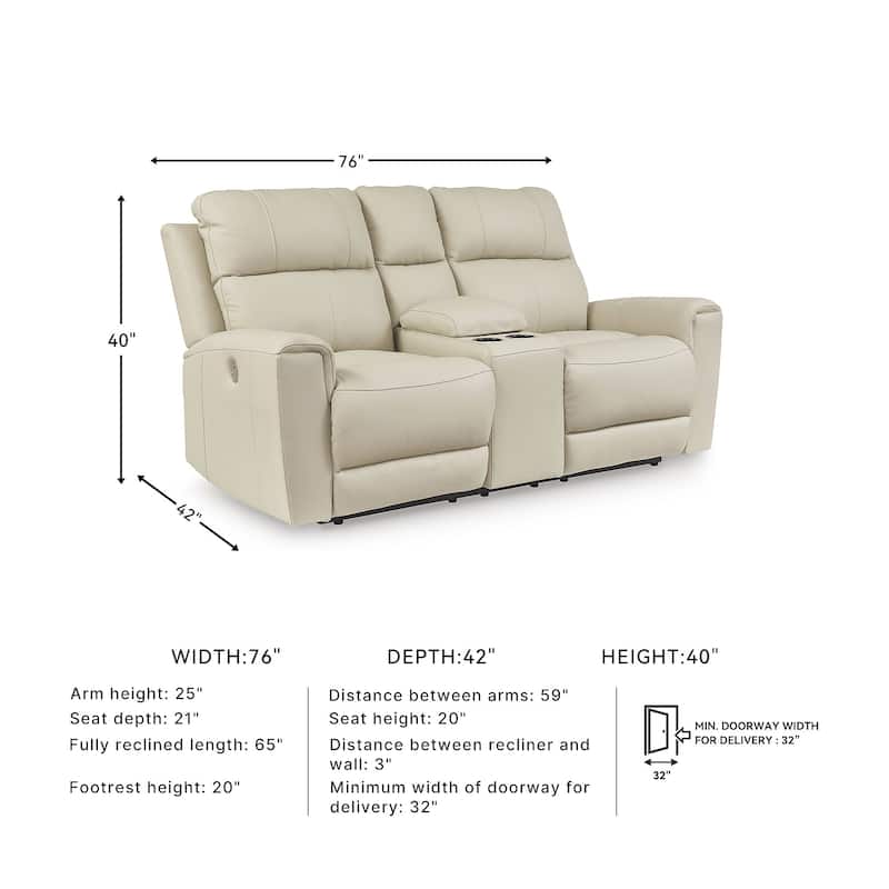 Signature Design by Ashley Dahlmoore Beige Power Reclining Loveseat with Console - 76" W x 42" D x 40" H