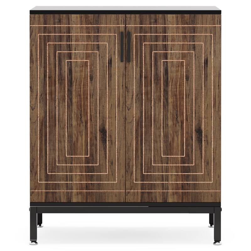 31" Brown & Black Wooden Shoe Cabinet with Doors, 5 Tiers