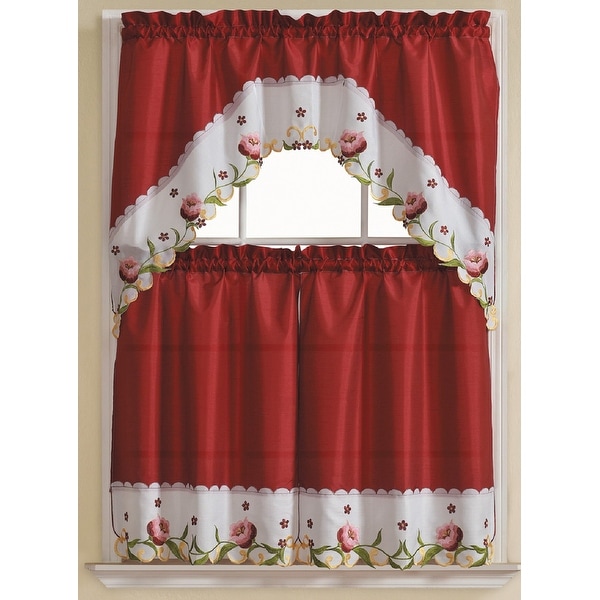 Shop Leela 3 Piece Embroidered Kitchen Curtain Set