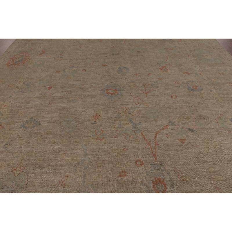 Vegetable Dye Beige Oushak Turkish Rug Hand-Knotted Wool Carpet - 9'2"x 12'3"