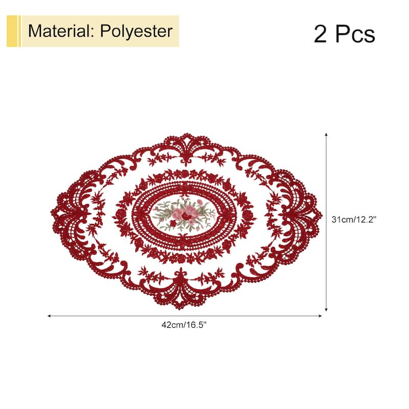 12x16in Retro Lace Placemat Oval French Crochet Doilies - Dark Red