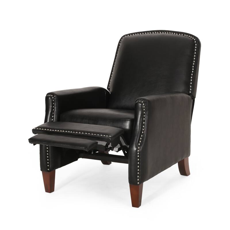 Roomfitters Dark Brown PU Leather Recliner Chair with Rivets, Comfortable Recliner for Living Room