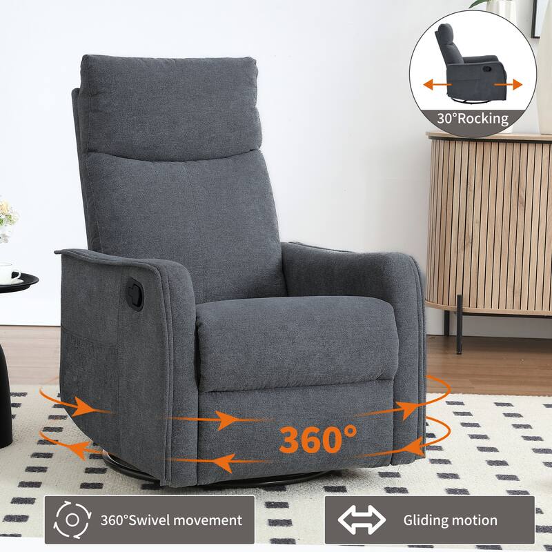 Roomfitters Swivel Rocker Recliner Chair, Manual Massage Glider Armchair with Heat & Vibration, Fabric Living Room Sofa