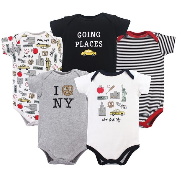 slide 1 of 1, Hudson Baby Infant Boy Cotton Bodysuits 5pk, New York 0-3 Months - New York