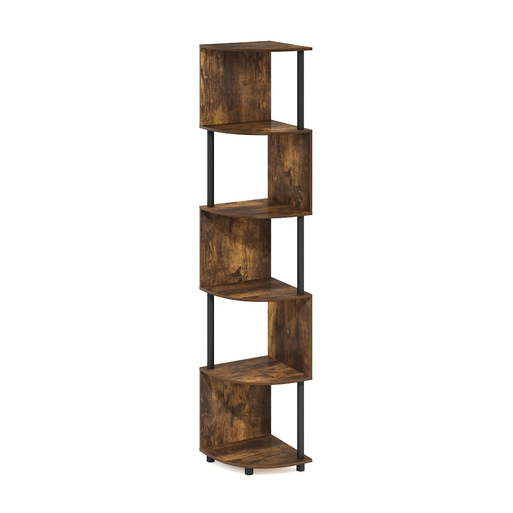 71.26 in. Tall Pine/Black Wood 5-Shelf Bookcase