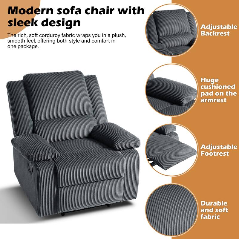 2 Piece Modern Corduroy Upholstery Push Back Manual Recliner Chair
