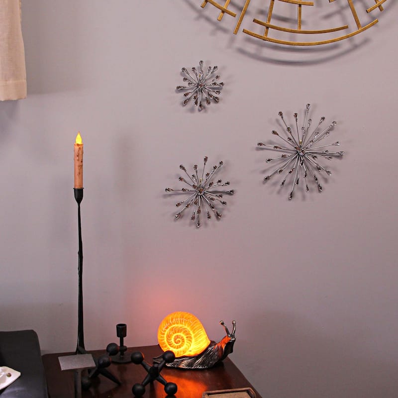Set Of 6 Metal Silver Starburst Wall Sculptures - 12", 9", 6" Diameter