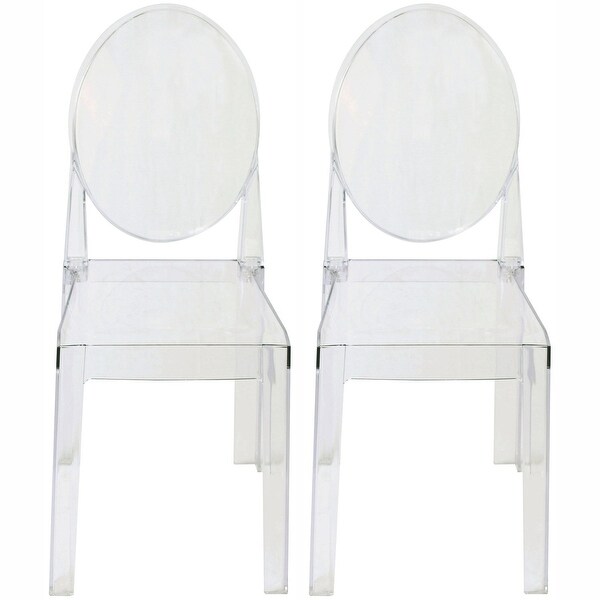 2xhome - Set of Two (2) - LARGE Size - Clear Victorian Ghost Style Armless Side Chairs