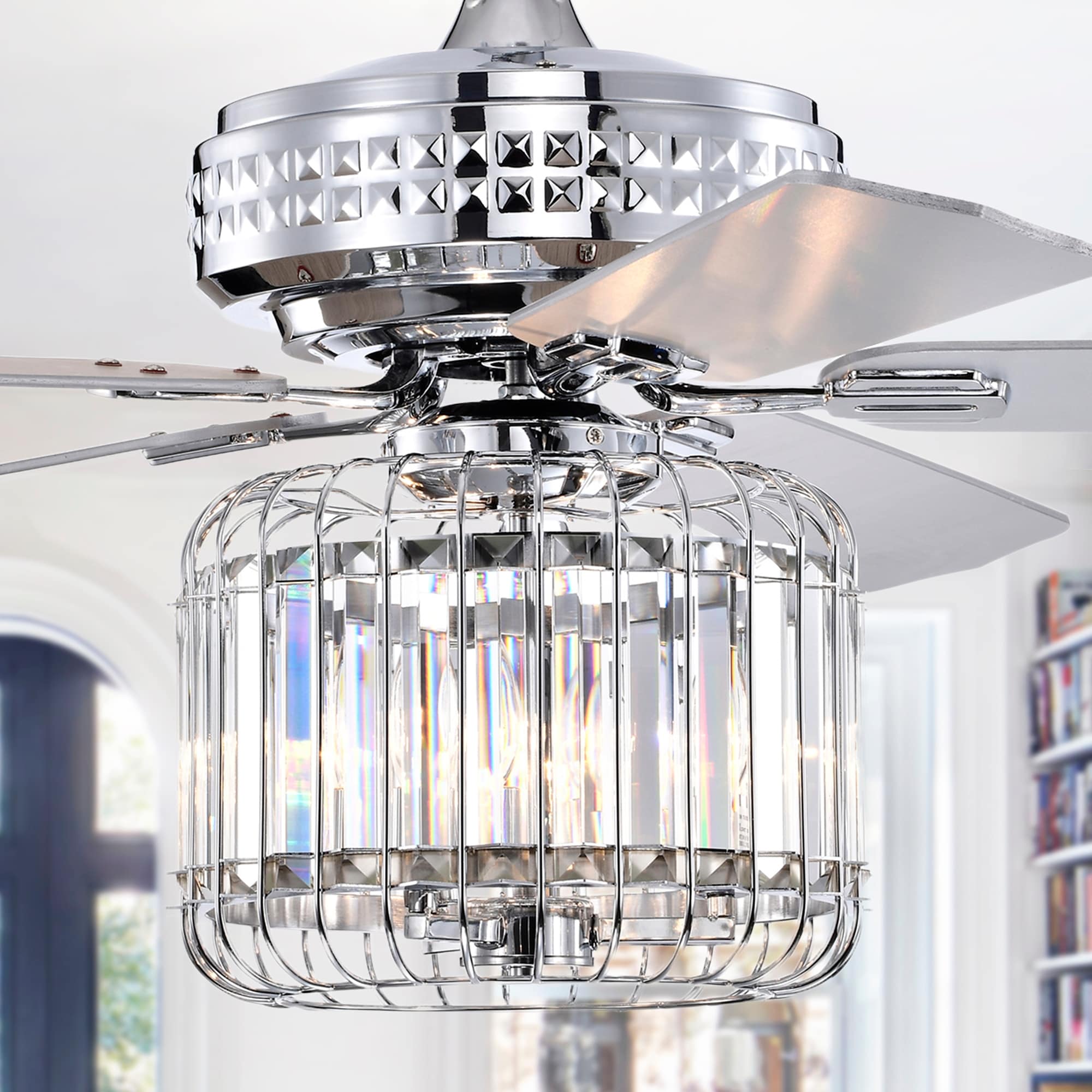 Warehouse of Tiffany Ailen 52 Inch Chrome Finish Crystal Ceiling Fan with Remote
