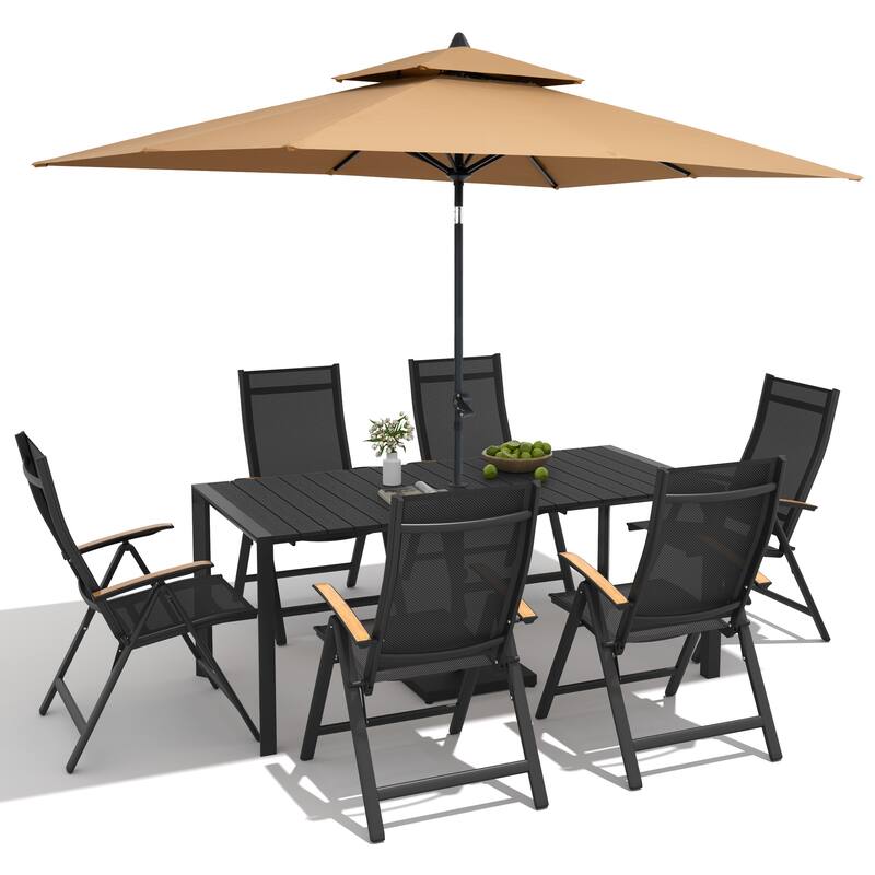 9/11-Piece Outdoor Patio Dining Set Aluminum Dining Table and Chairs w/10 ft Market Umbrella and Base