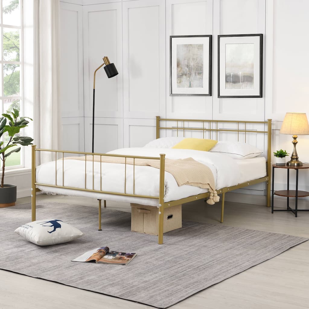 Metal bed frame, double bed frame with headboard, with non-slip mat