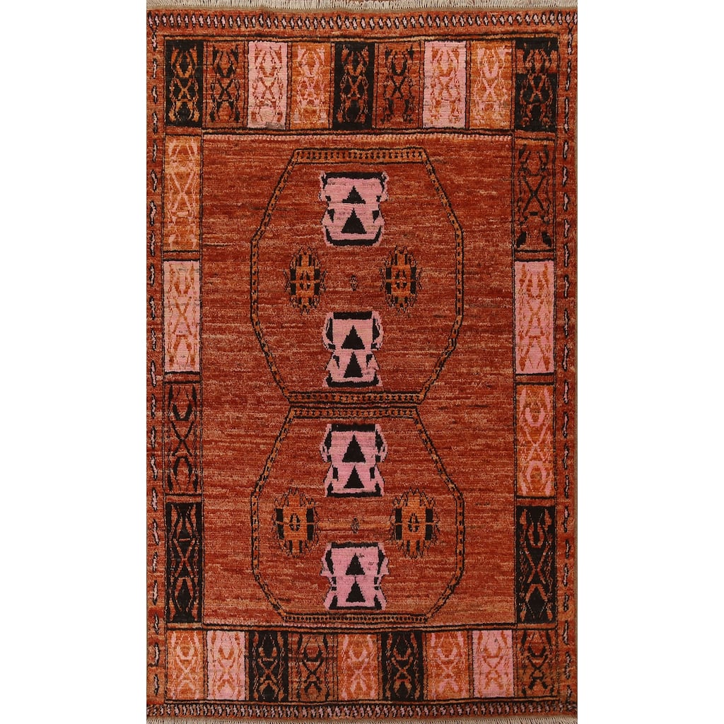 Hand Knotted Oriental 100% Wool Carpet Modern Tribal Oranges & Rust Moroccan Area Rug - 10' 2'' X 6' 8''