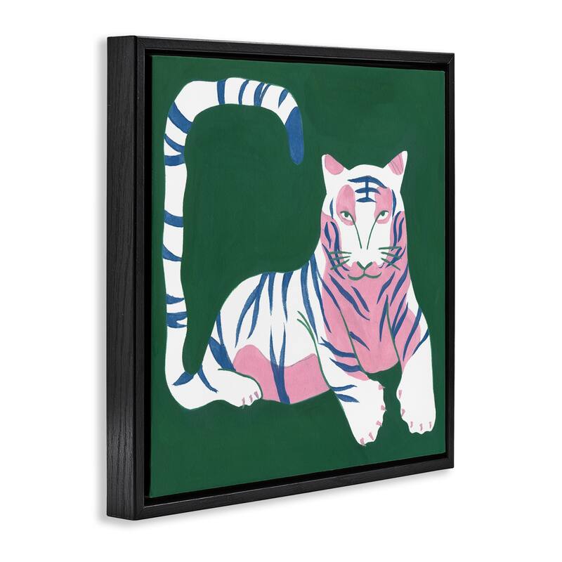 Stupell Modern Tiger with Curved Tail Framed Floater Canvas Wall Art Design By Melissa Wang
