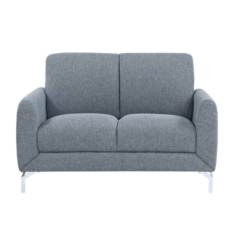 Veny 56 Inch Loveseat, Blue Polyester Foam Cushions, Metal Legs