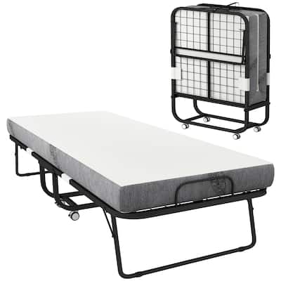 31.5"W Portable Foldable Steel Frame Bed with Mattress