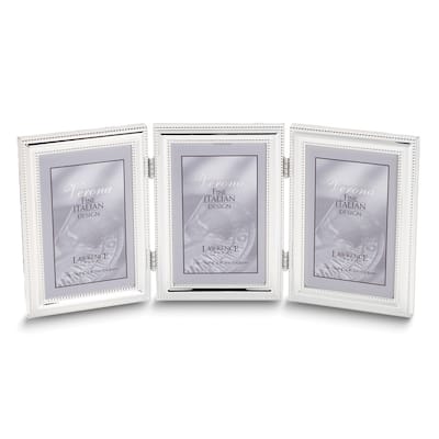 Curata Silver-Plated Portrait Hinged Beaded Triple 4x6 Photo Frame
