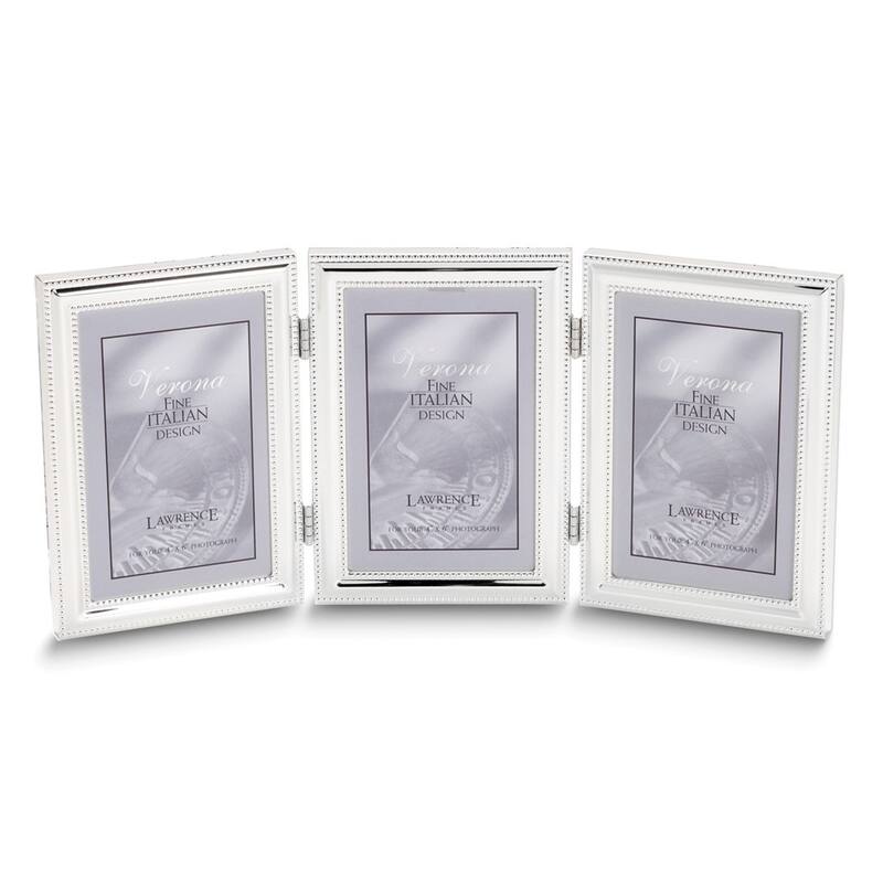 Curata SilverPlated Portrait Hinged Beaded Triple 4x6 Photo Frame On
