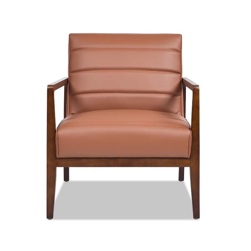 Kenneth 28" Mid-Century Modern Top Grain Leather Wood Arm Accent Chair