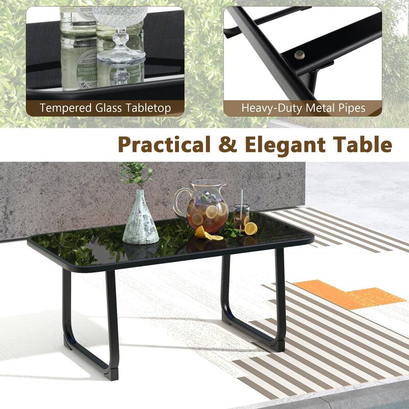 Gymax 4 PCS Patio Conversation Set w/ Breathable Fabric Seat Tempered