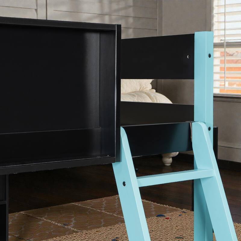 Full Size Gaming Loft Bed with Desk, LED Light, Storage Shelves and Drawers, Wood Loft Bed Frame for Teens Kids