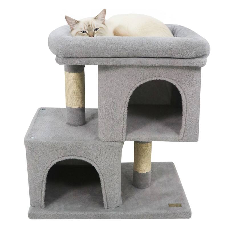 Gymax 25.5'' Cat Tree w/2 Large Condo Padded Top Perch Sisal