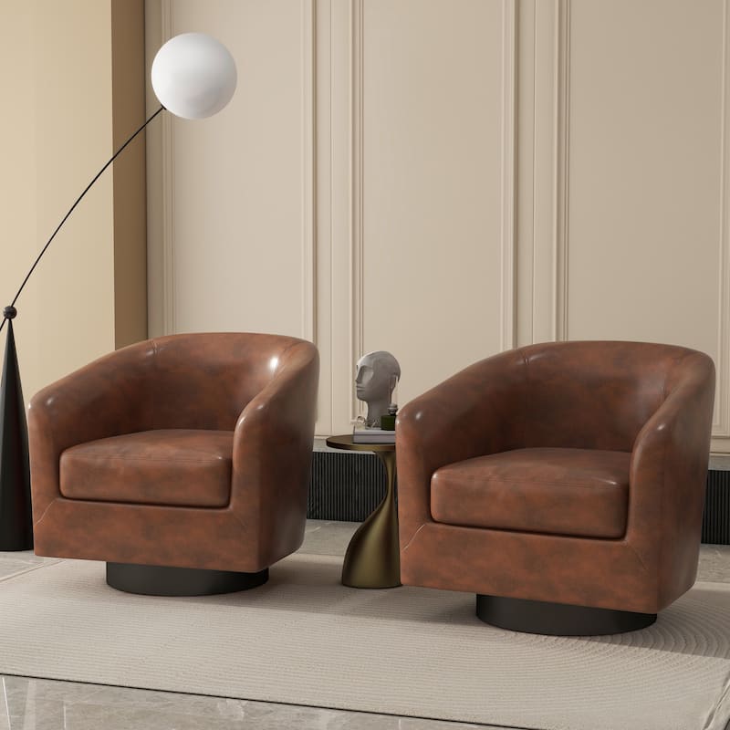 2 Set 360°Swivel Fabric Accent Chairs Barrel Armchairs