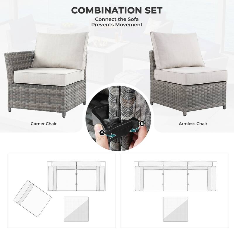 HOOOWOOO 10-piece Outdoor Furniture Rattan Sectional Set with Fire Pit Table.