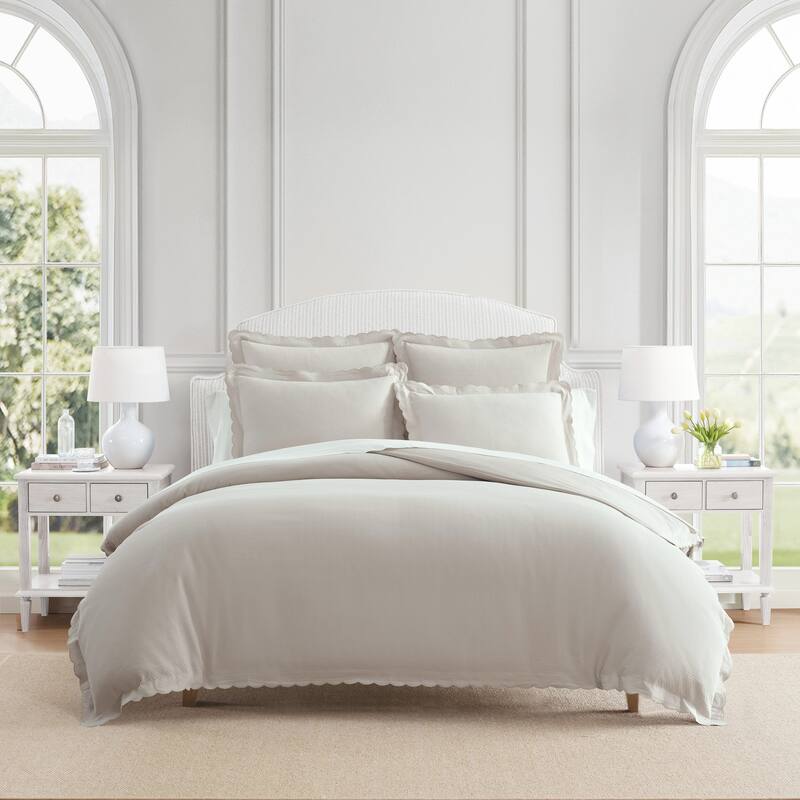 Martha Stewart Signature Scallop Solid Duvet Cover Set - Grey - Full - Queen
