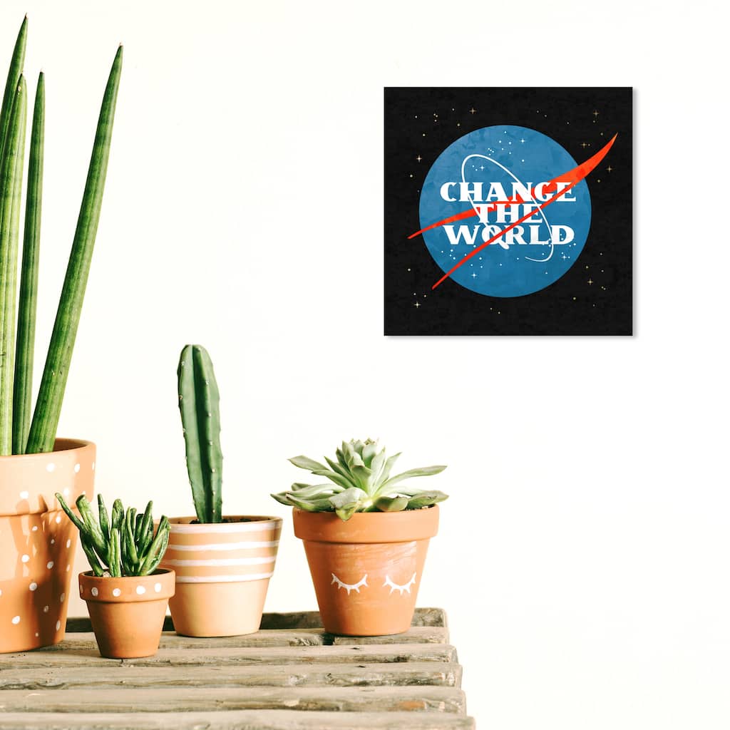 Wynwood Studio Prints Typography and Quotes Change the World Logo Blue and Dark Blue Modern & Contemporary Wall Art Canvas Print