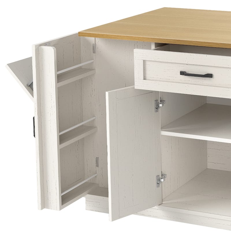 Moasis 50" Kitchen Island with Power Outlet & Drop Leaf,Rolling Island Cart with Trash Can Cabinet