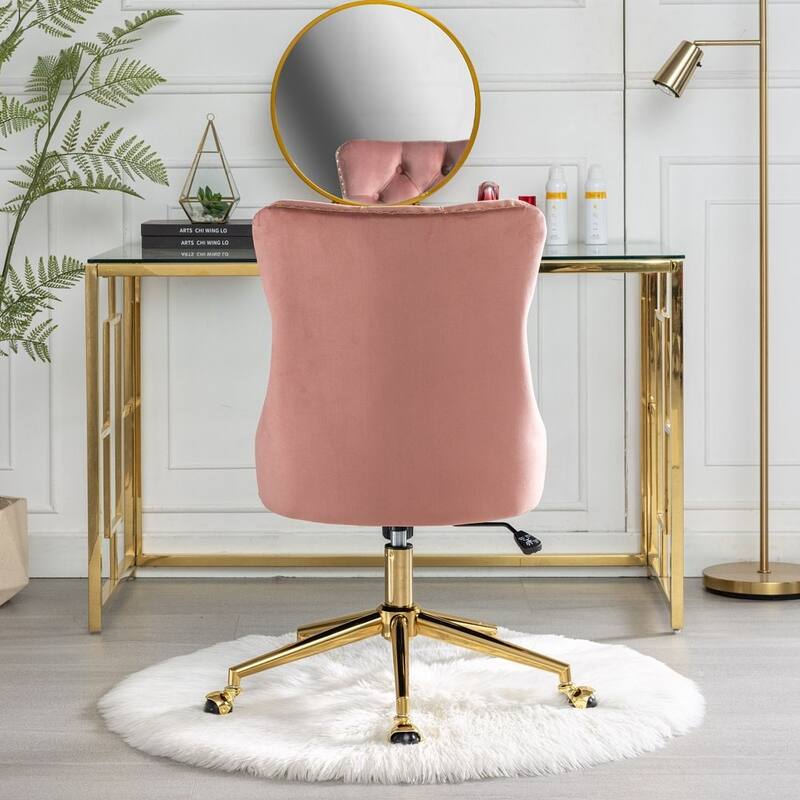 Office Chair with Wheels, Adjustable Height, Velvet Upholstered Tufted Button Computer Desk Chair Swivel