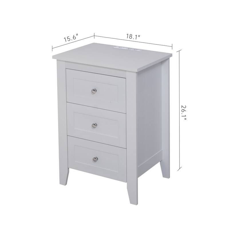 Set of 2 pcs white 3 Drawer Nightstand